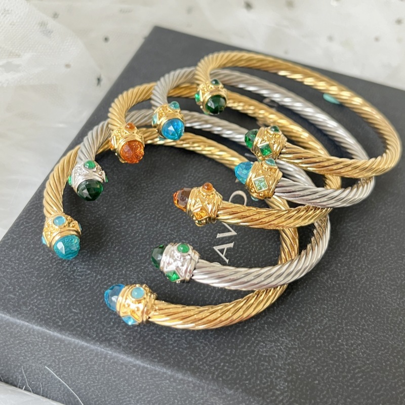Dy Mens Bracelet Designer Davidly Yurmanly Jewelry Bracelet Man Popular 5m Twisted Multi Color Open Bracelet Micro Inlaid Zircon Handmade