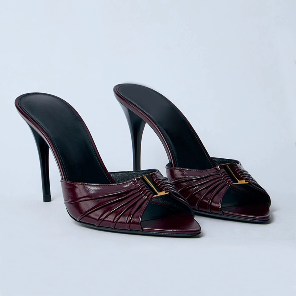Top quality leather luxurious Elegant Mules casual designer sandals women fashionable fold decoration Stiletto Heel slipper Wedding Party Dress shoes 9.5cm