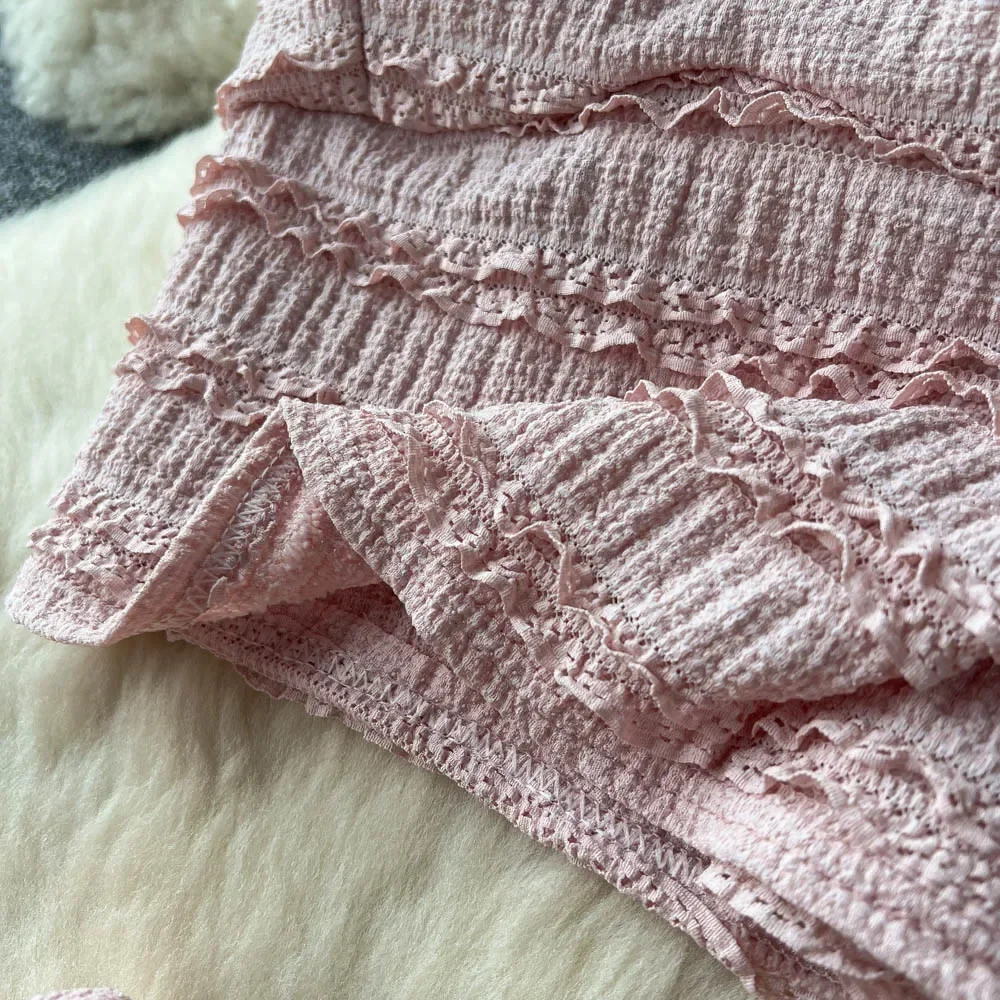 Summer Lace Patchwork Beach Two Pieces Sets Women Sexy Camisole+A Line Long Skirt Elastic Bohemian Suits