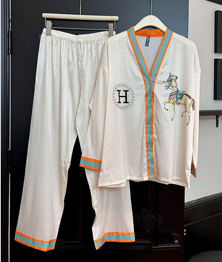 Women's Sleepwear Designer pajamas women autumn and winter cardigan deluxe long sleeved ice silk simulation silk woman