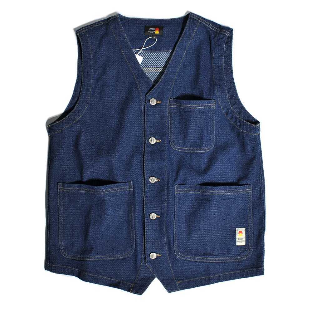 American Retro Amekaji HK Style Gentleman Yuppie Handsome V-neck Denim Vest for Men Autumn Vintage 100% Cotton Pocket Workwear X250403