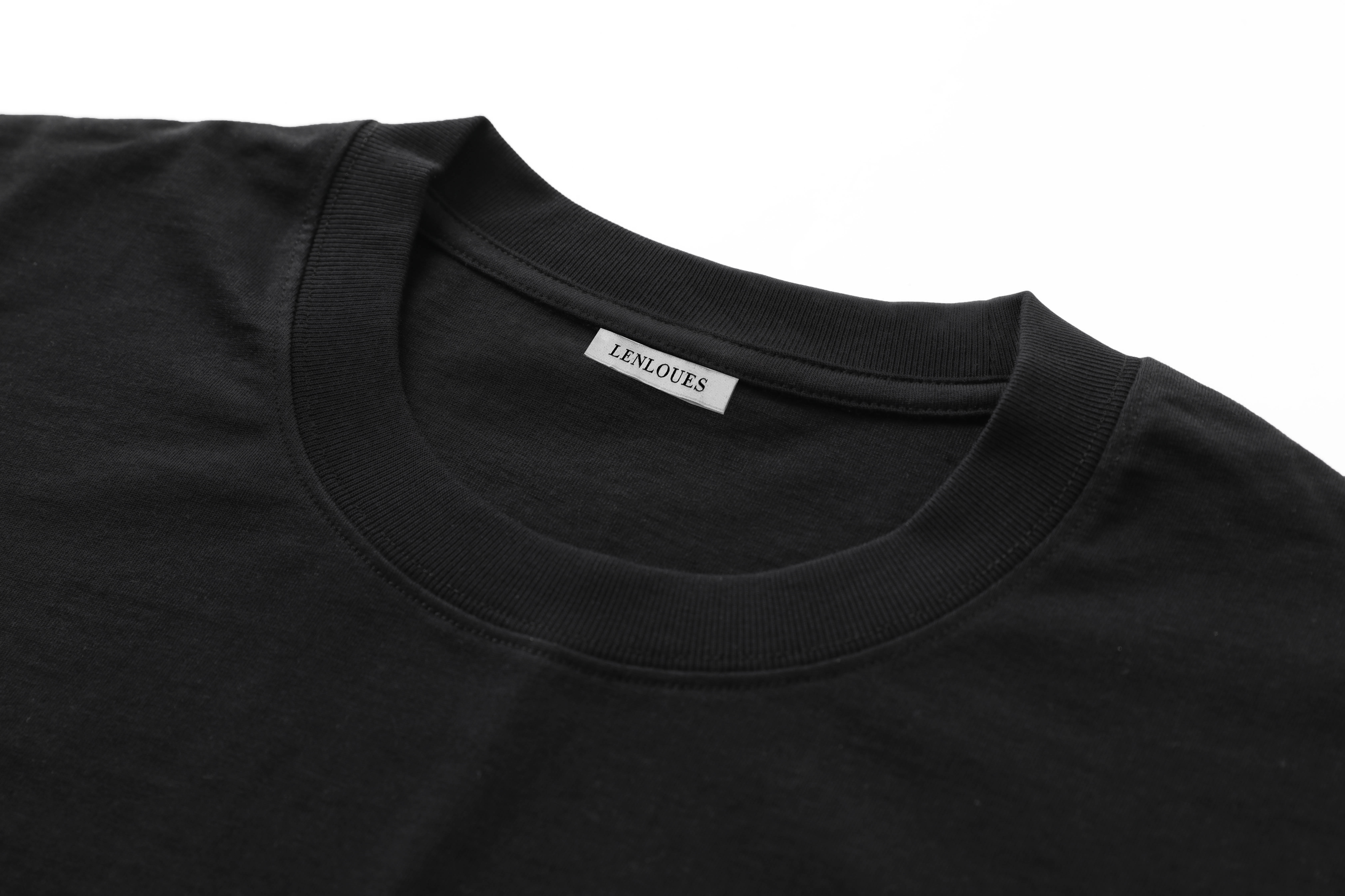 LENLOUES Unisex Oversized Short Sleeve T-Shirt | Black Cotton Crew Neck Tee with Brand Logo, Casual Streetwear Top for Men Women LNS-1019