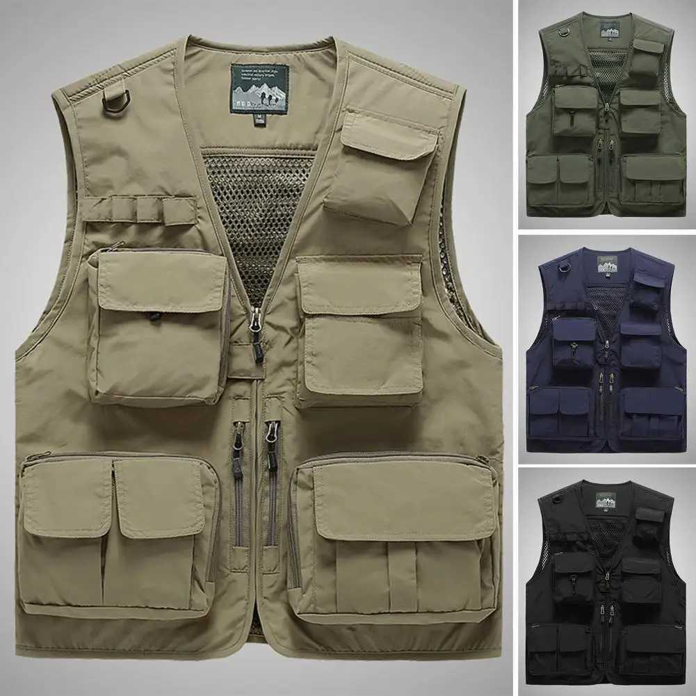 Summer New Men US Hiking Fishing Vest Mens Photographer Waistcoat Mesh Cargo Sleeveless Jacket Tool Vest X250403