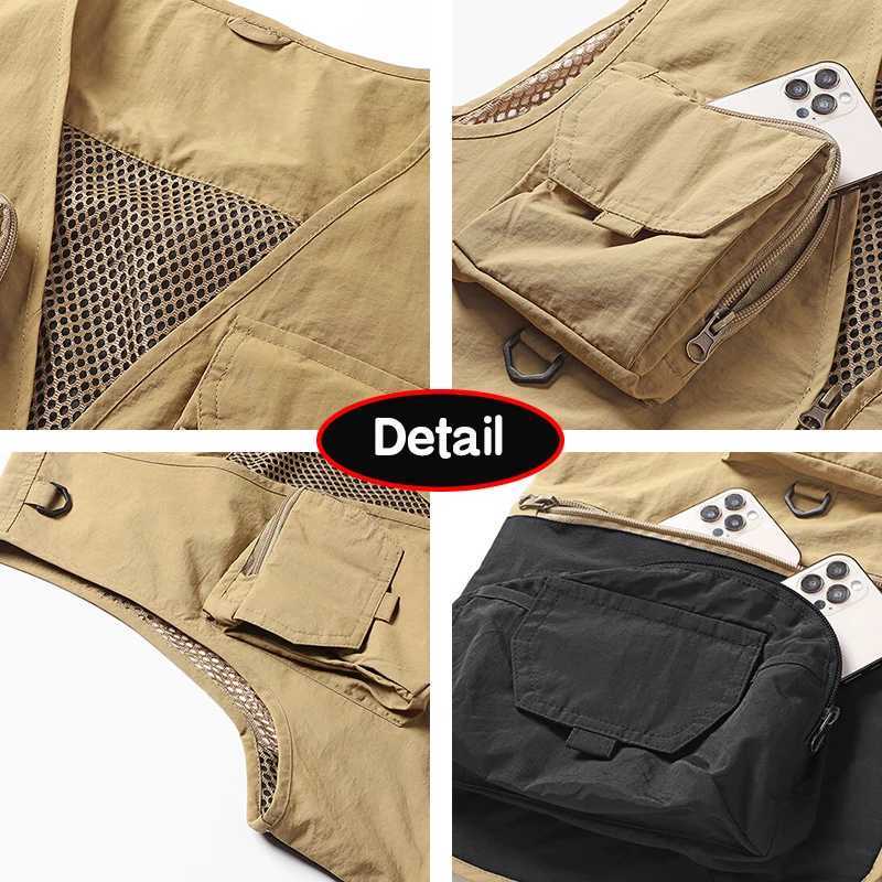 Men Spring Sleeveless Many Pocket Tool Webbed Breathable Vest Men Outdoors Fishing Camping Thin Utility Lightweight Vest Male X250403