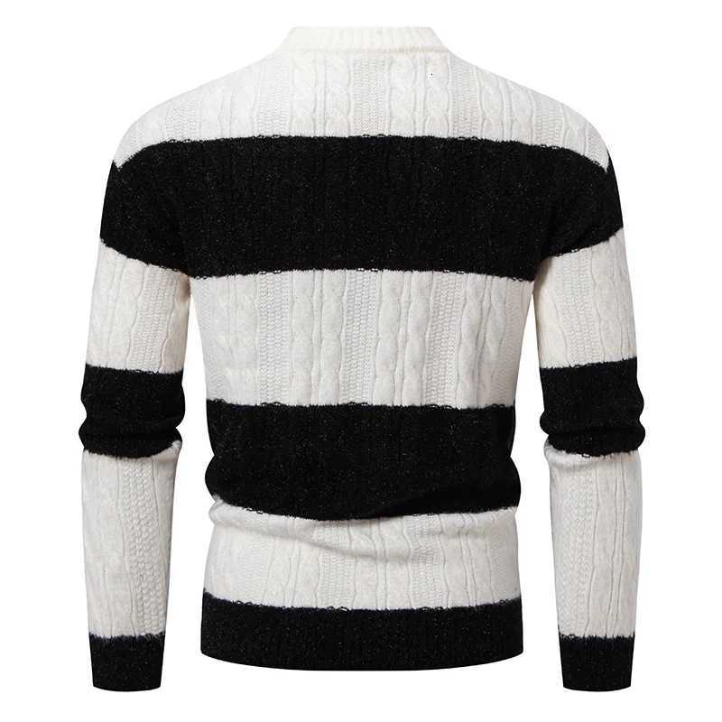 New Patchwork Mock Neck Knitting Sweater Men Fashion Striped Casual Knitted Pullovers Mens Autumn Winter Comfortable KnitwearT251103