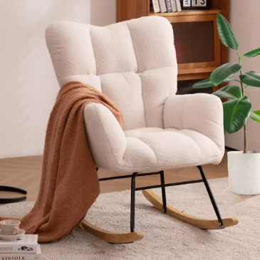 Nursery Rocking Chair Teddy Upholstered Glider Rocker Rocking Accent Chair Padded Seat with High Backrest Armchair Comf