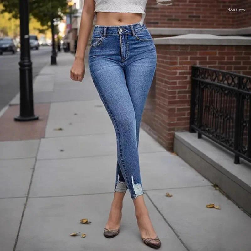 Women's Jeans Women Vintage High Waist Denim Ripped Hole Pencil Pants Z260313