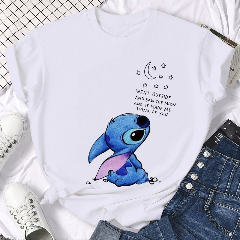 Cartoon anime round neck loose print pattern short sleeved T-shirt for women