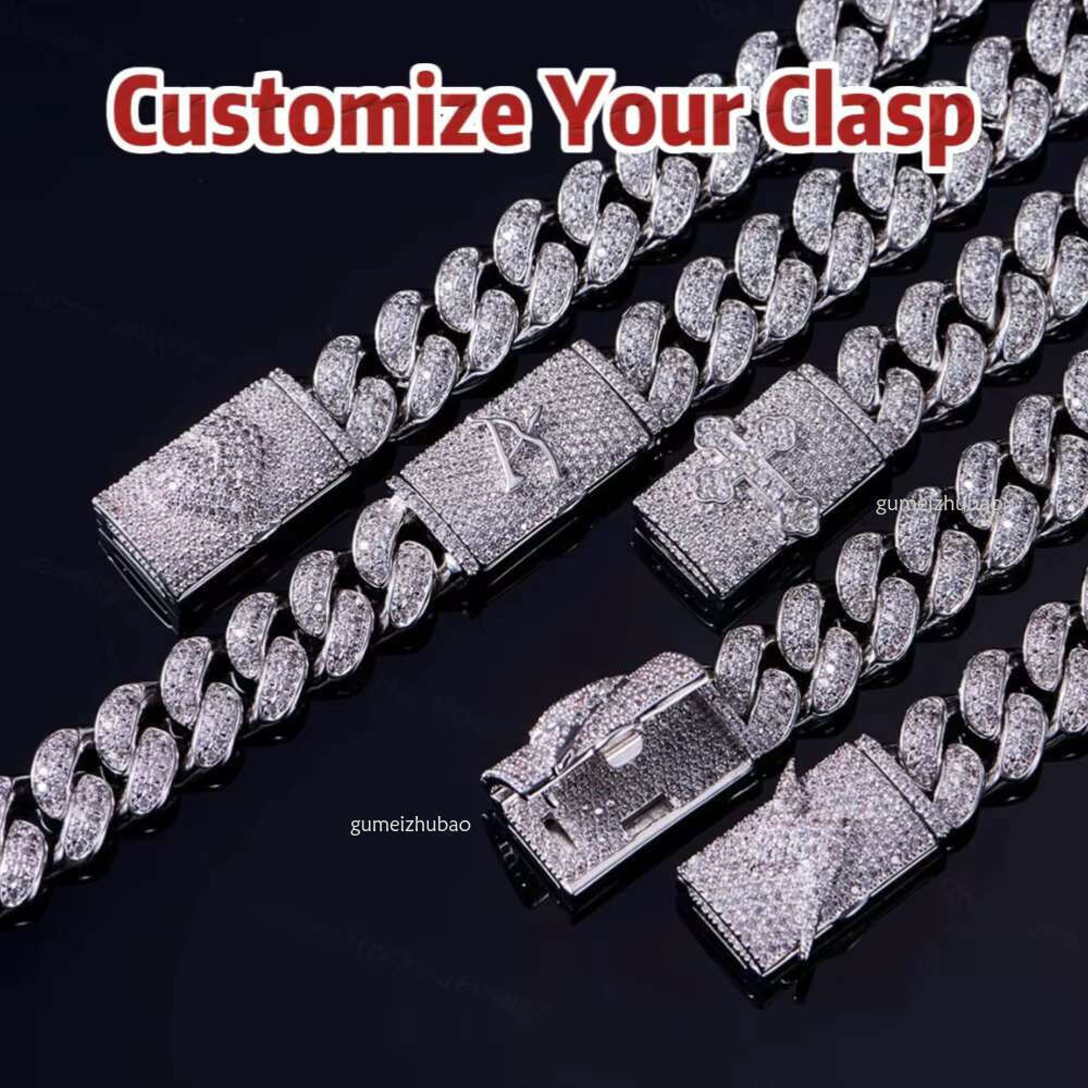 15mm Iced Out Sier 3 Rows Two Tone Moissanite Cuban k Chain