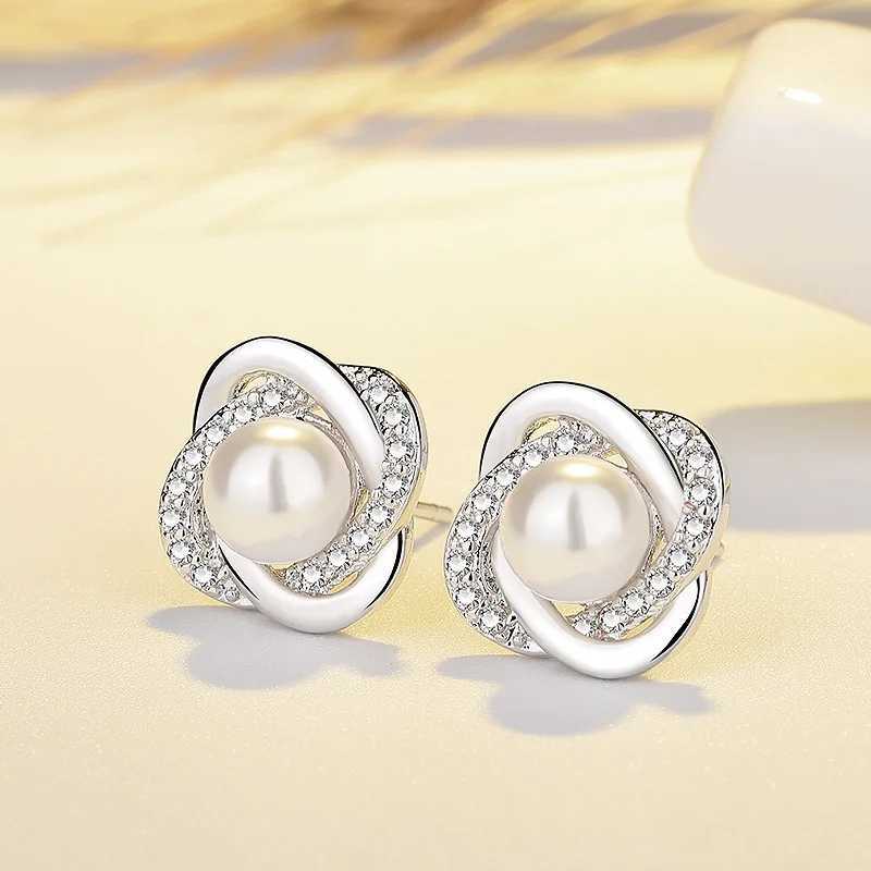 New fine 925 Sterling Silver charms Pearl crystal stud earrings for women fashion party wedding Accessories jewelry Couple gifts C251103