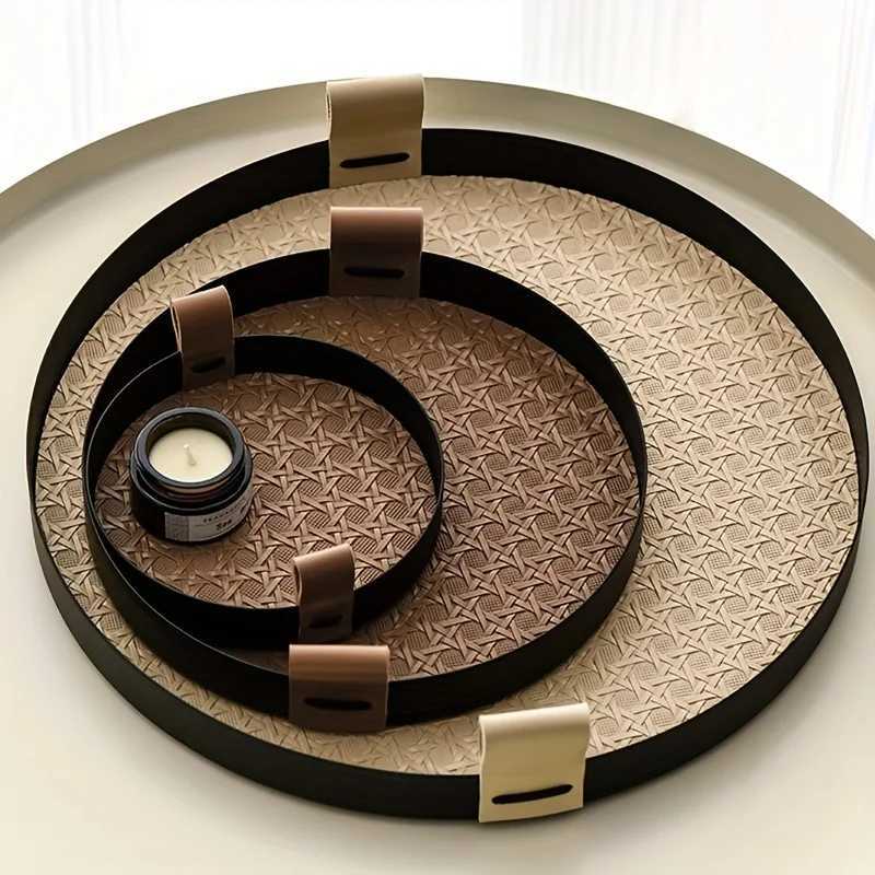 Nordic Round Jewelry Tray Woven Leather Storage Tray Living Ro Kitchen Desktop Cosmetic Sundries Plate He Decoration Y251025