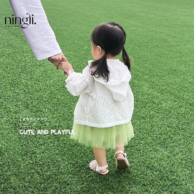 Girls summer coat sun protection clothing childrens lightweight hooded cute lace fashion solid color 250325z