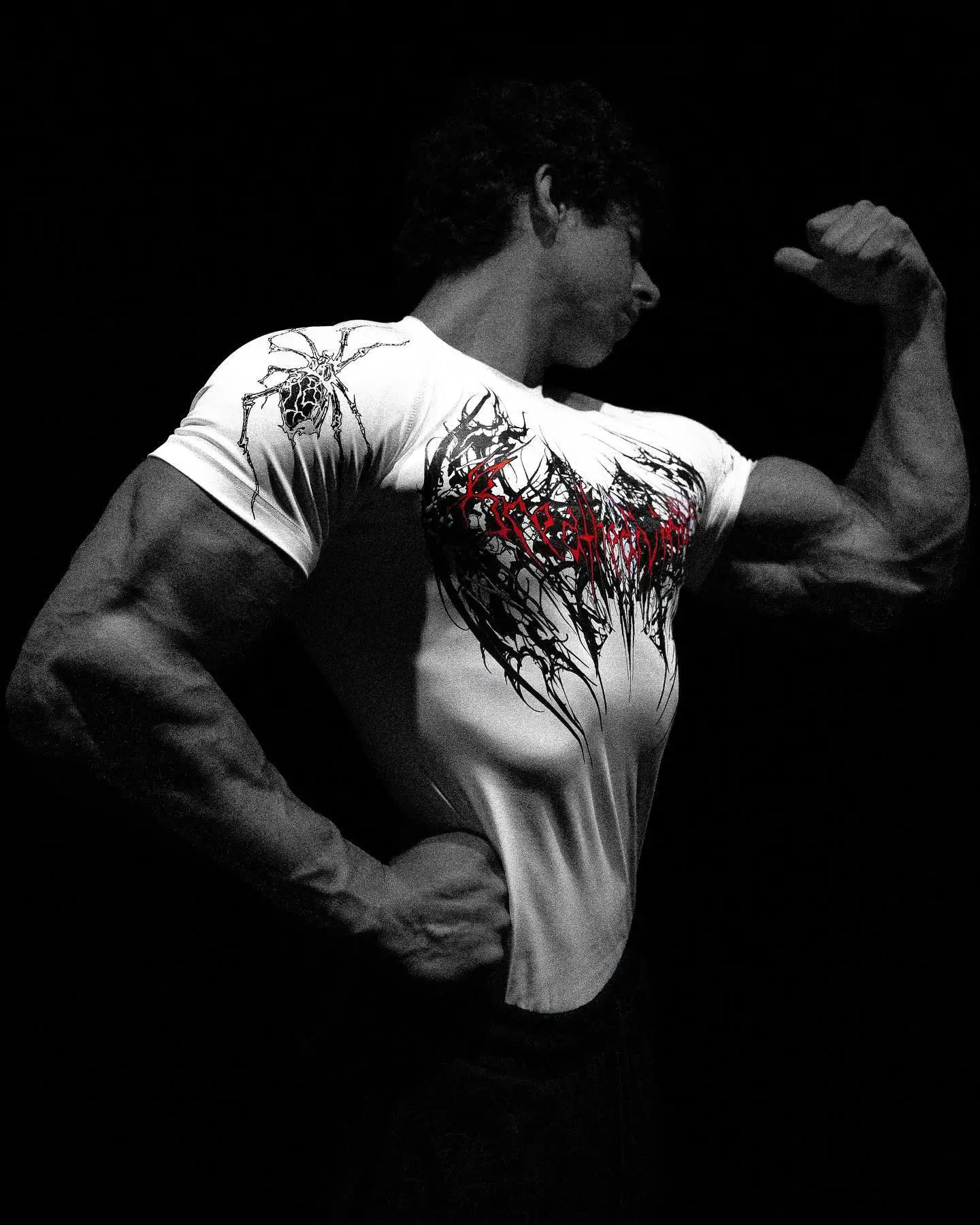 Gothic Fashion Shirt Short Sleeve Muscle Men Gym Sports Tops Breathable Quick Dry Black Tight T Shirts Y2K Graphic Print Clothes 250403