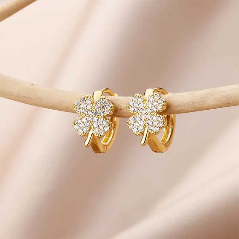 Zircon Earrings For Women StainlESS Steel Flower Geometric Hoop Earring Aesthetic Wedding Jewerly pendientes C251103