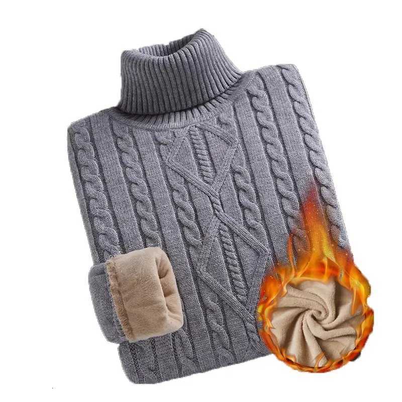 New Turtleneck Sweaters Men Autumn Winter Thick Knitted Sweaters Added Velvet Solid Color Casual Base PulloversT251103