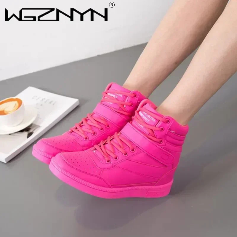 Woman Breathable High Top Black White Boots Women Casual Sport Shoes Platform Hidden Increasing Sneakers Leather Shoe 251027