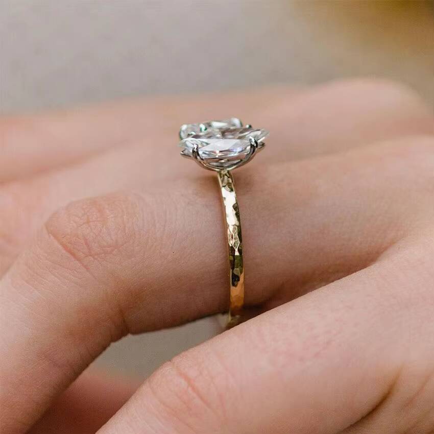 Chic Pear Cut and Marquise Cut in 14k AU585 Yellow Gold VVSVSD Color White Moissanite Womens Ring