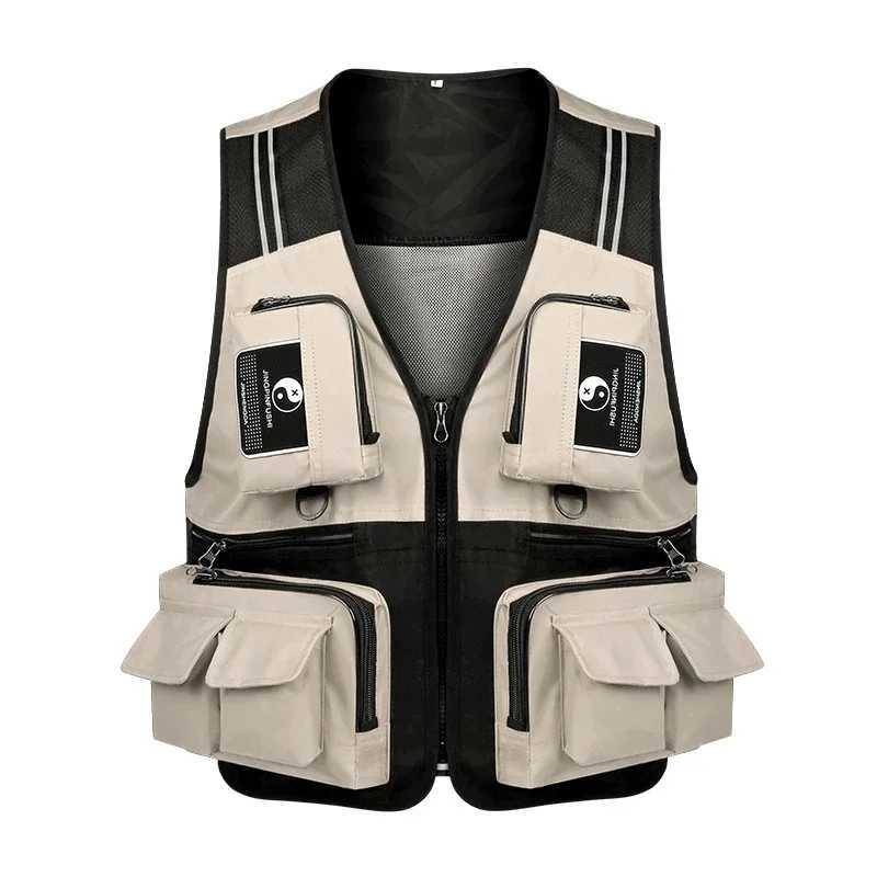 Fishing Vest Detachable Multiple Pockets Breathable Grid Mesh Comfortable Wear-Resisting with Reflective Stripe X250403