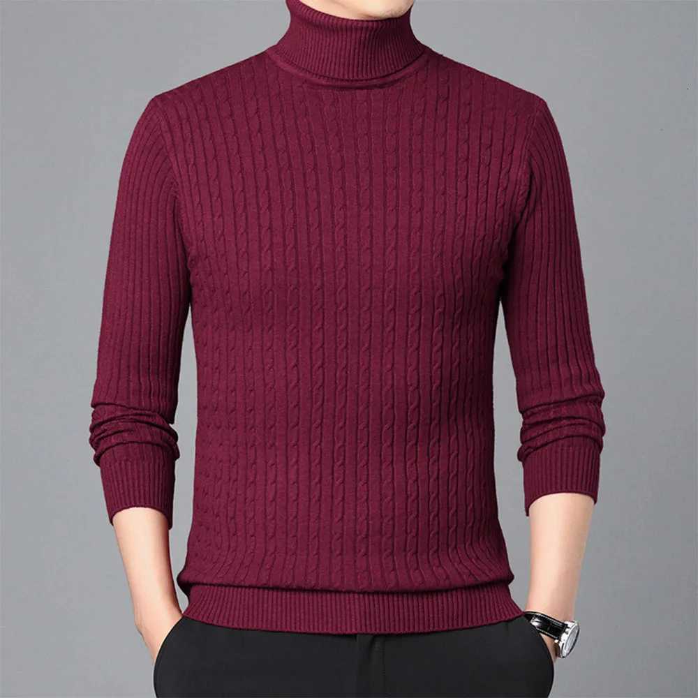 Autumn Mens Turtleneck Knitted Sweaters Winter Warm Slim Fit Pullover Sweater Breathable Solid Color Streetwear TracksuitT251103