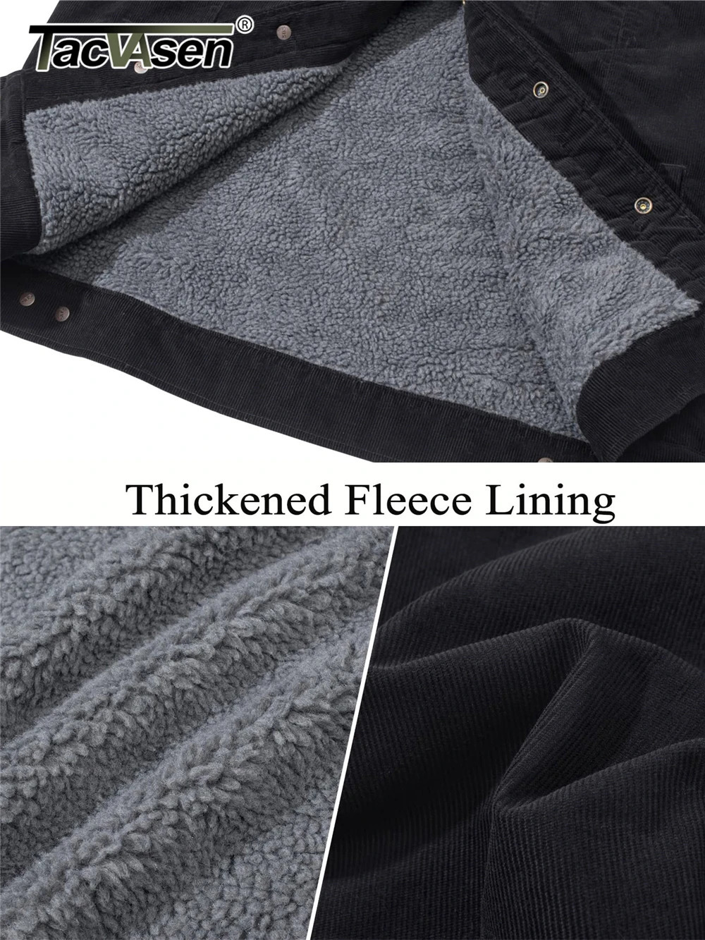 TACVASEN Thicken Fleece Lining Mens Corduroy Jacket Sherpa Lined Winter Coats Trucker Cargo Workwear MultiPocket Outwear 251028CJ