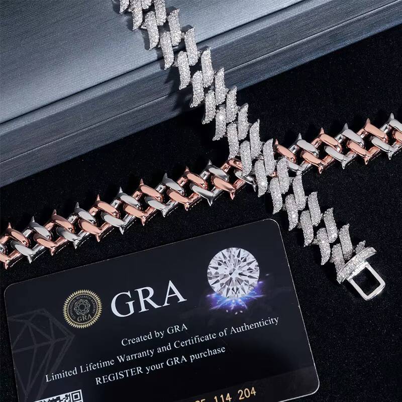 Rose Gold Silver 925 Sterling Moissanite Diamond Unisex Jewelry Cuban Link Chain Necklace Bracelet Popular Cuban Style