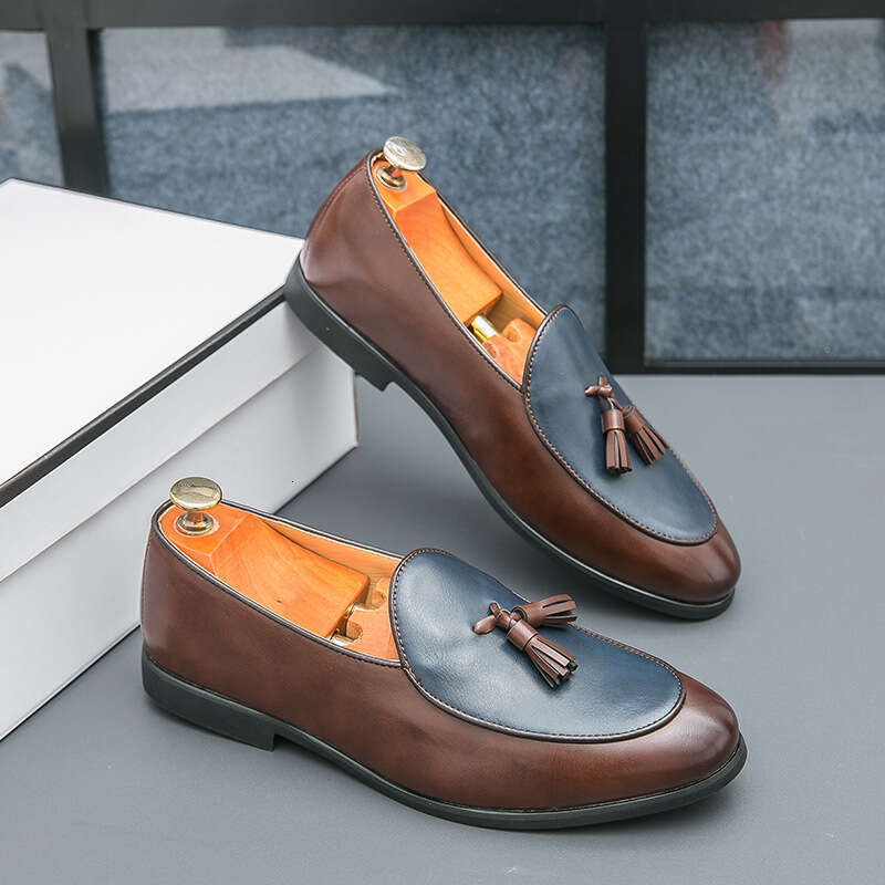 Men's casual leather 2024 Spring and Autumn new large Liu Su Le Fu color blocked 38-46 size driving shoes
