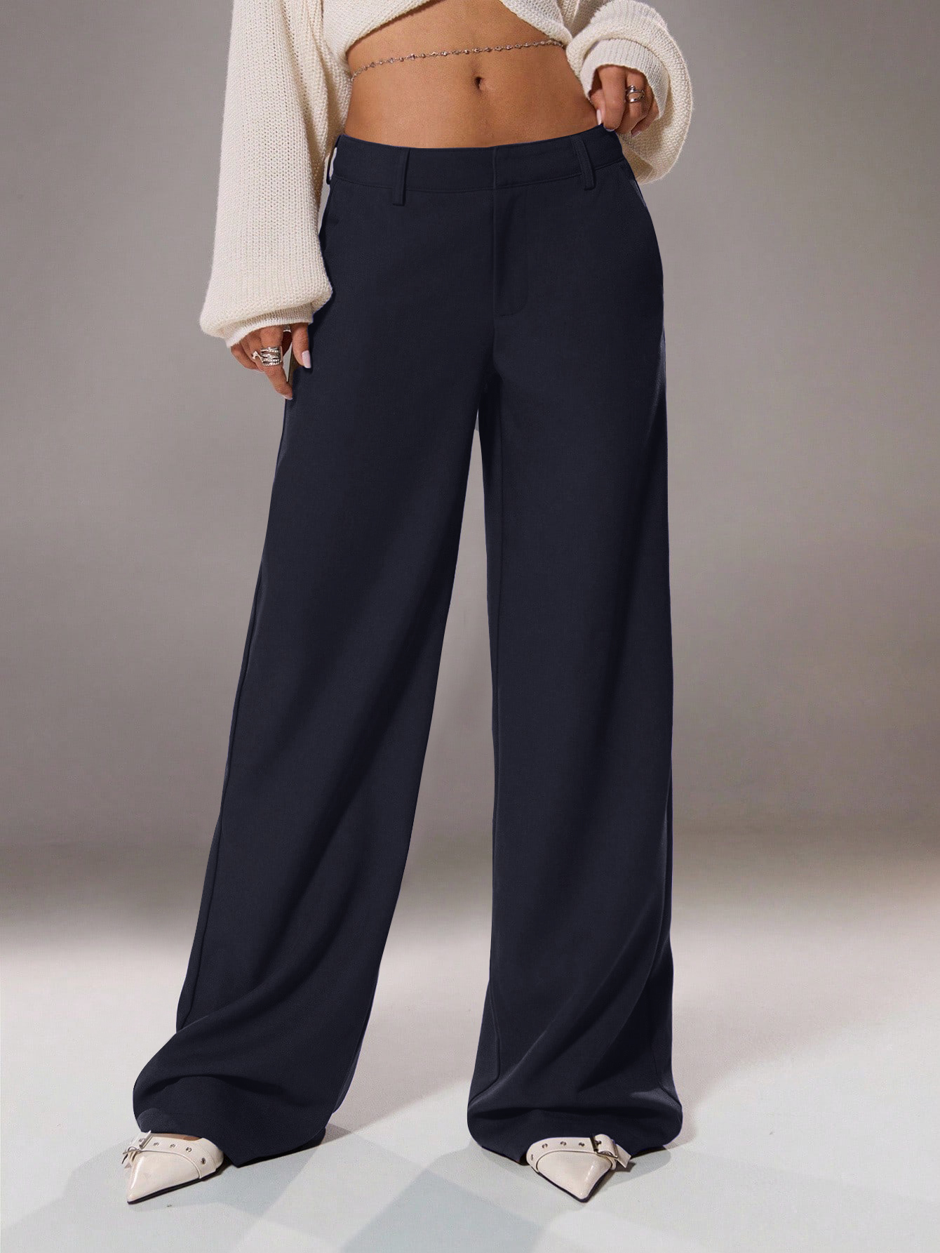 Eco-Friendly Natural Fiber High Waist Slacks Featuring Functional Buttons Perfect Match for Professional Outfits---112