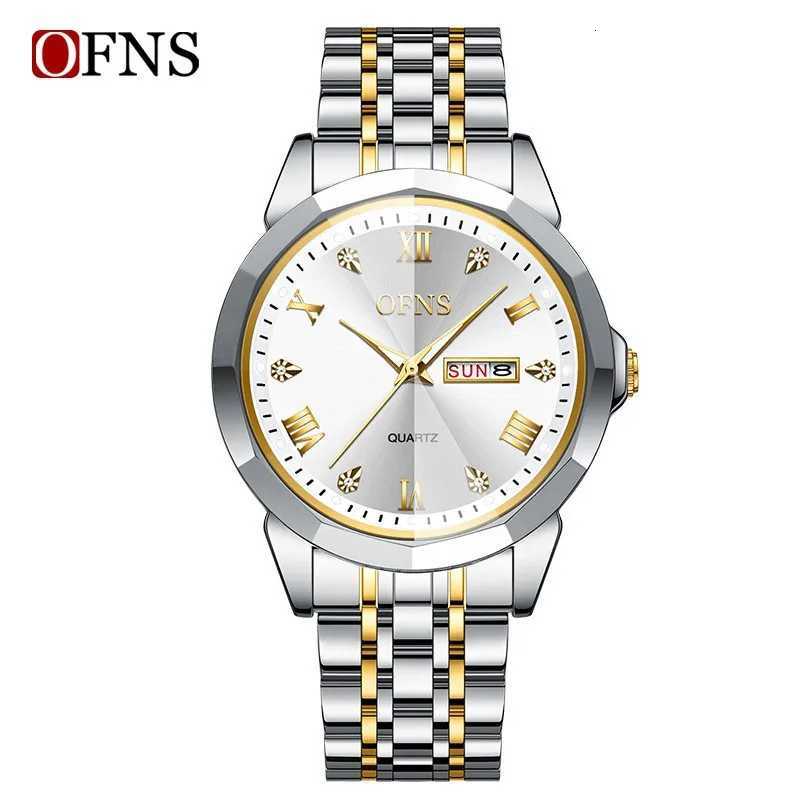 OFNS1502 luxury couple watch diamond cut diamond inlaid dial luminous waterproof dual calendar mens and womens quartz watchW251104