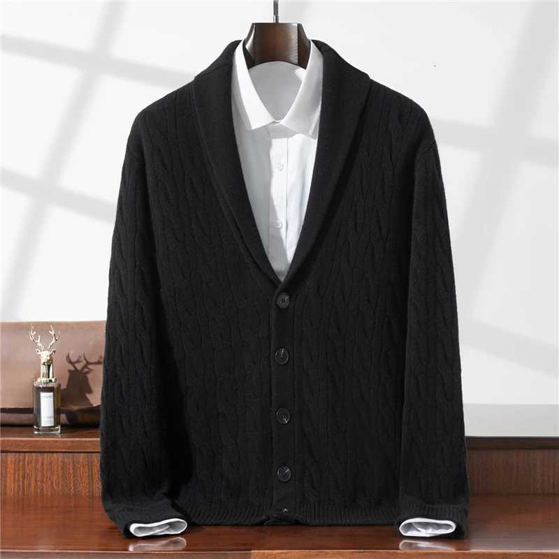 Green Fruit Collar Thickened 100 Wool Cardigan Mens Autumn Winter Jacquard Knitwear High-end Fashion Sweater JacketT251103
