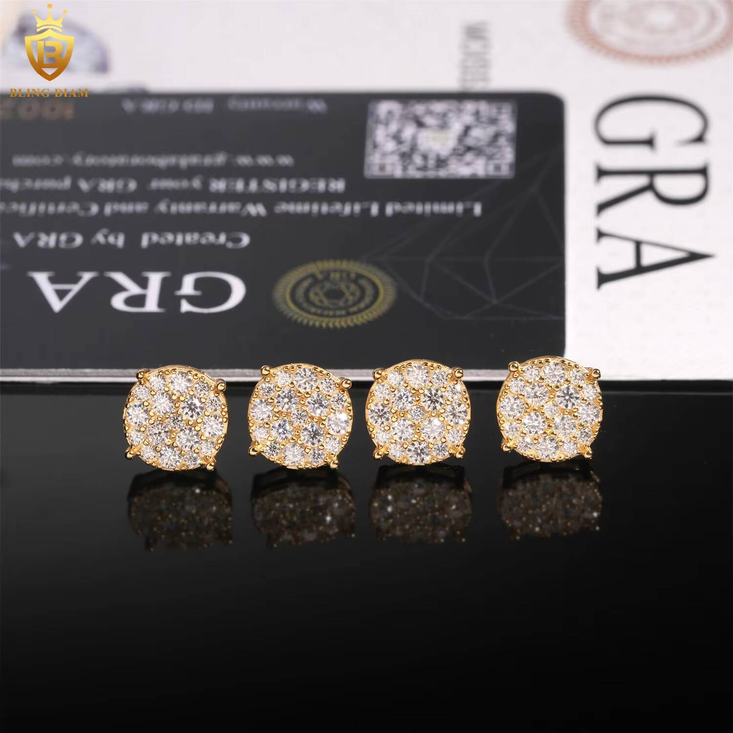 New Arrival 98mm Moissanite Diamond Earrings with GRA 925 Sterling Silver Hiphop Stud Earrings Set for Unisex in USA Warehouse