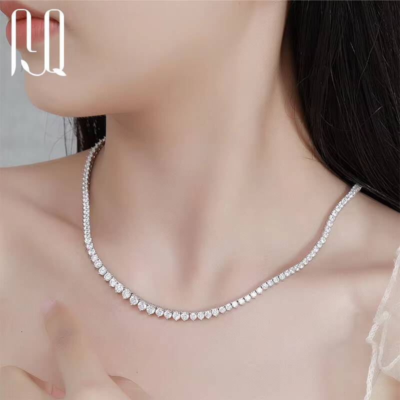 PYQ 3mm to 45mm ThreeProng VVS Moissanite Tennis Chain Necklace Sterling Silver 925 Women Moissanite Jewelry Chain Necklace