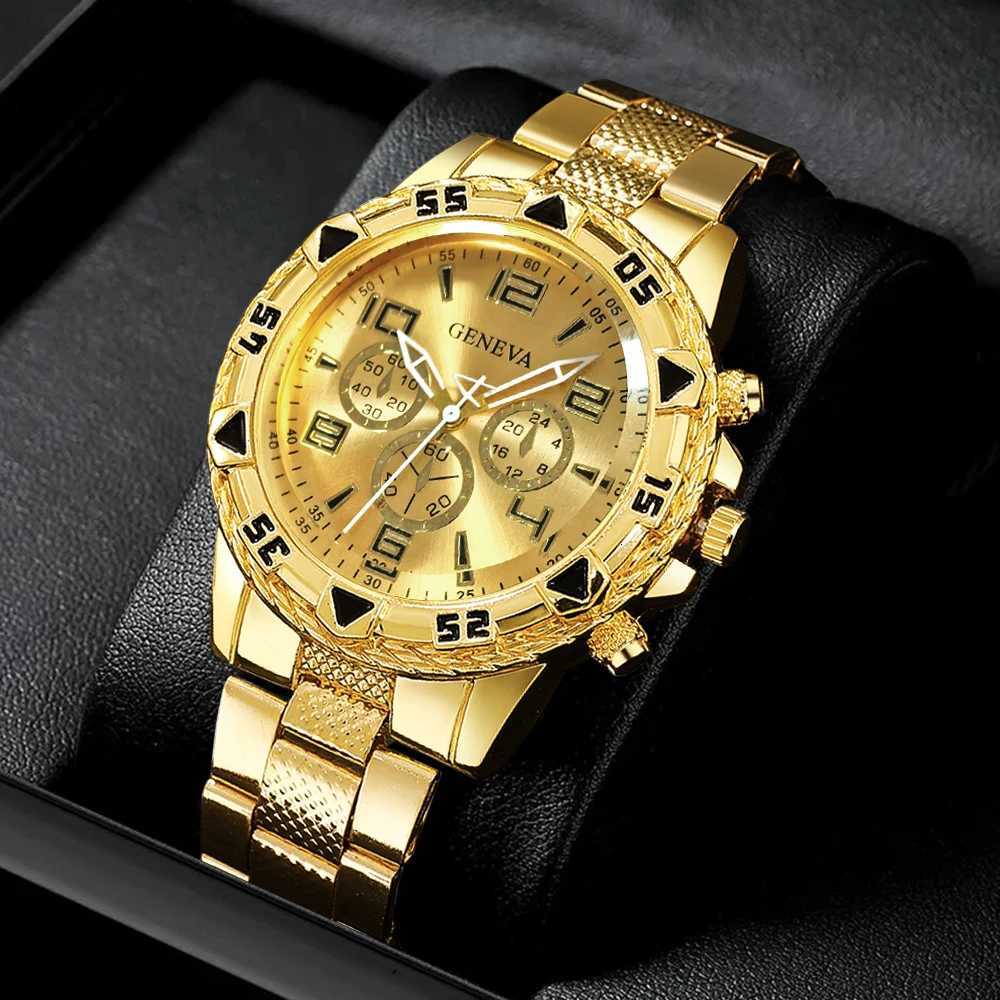 4pcs/set Mens Watches Fashion Arabic Dial Steel Band Quartz Watch SetW251104