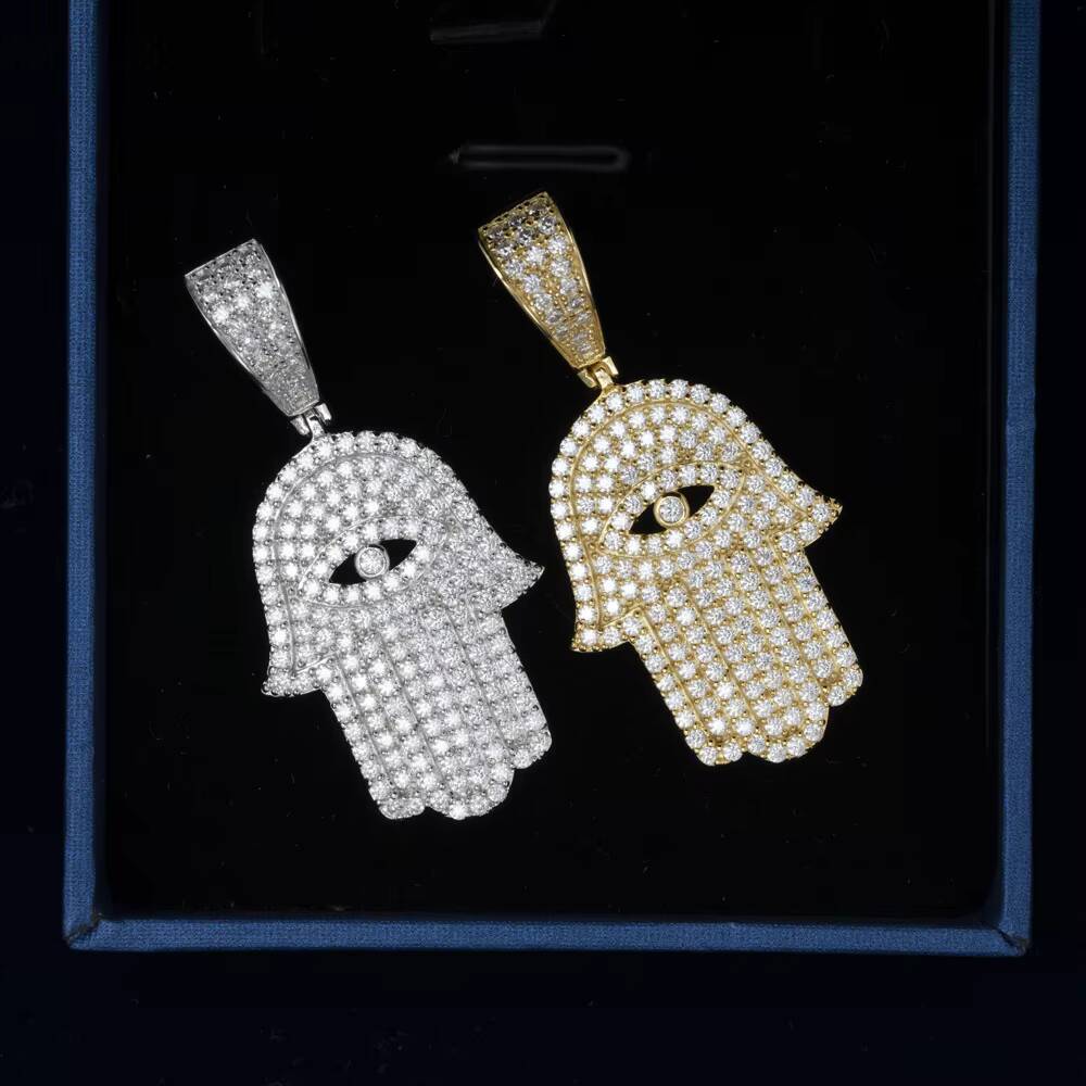 925 Sterling Silver Evileye Hamsa Hand Pendant Jewelry Moissanite Diamond Pendant