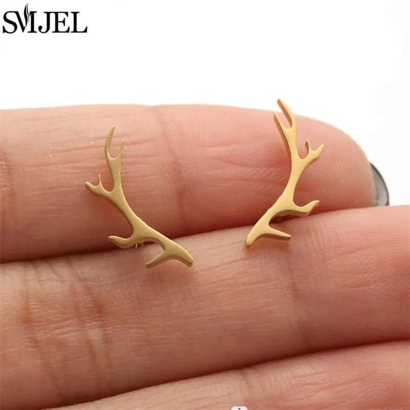 SMJEL Minimalist Silver Color Deer Horn Earrings Women Christmas Jewelry Cute Elk Antler Ear Studs Unique Tree Branch Earings C251103