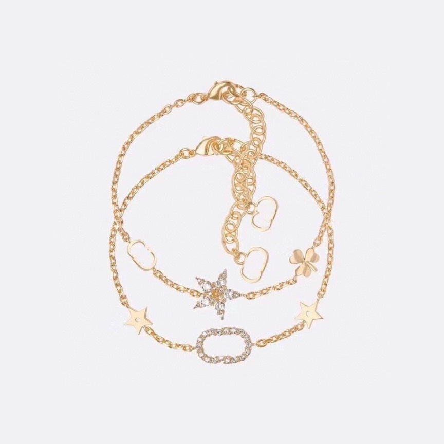 Diamond Star Bracelet Double Chain Bracelets Pentagram Designer Bracelet for women Elegant Design Exquisite Style Stainless steel High version lady Jewelry #424