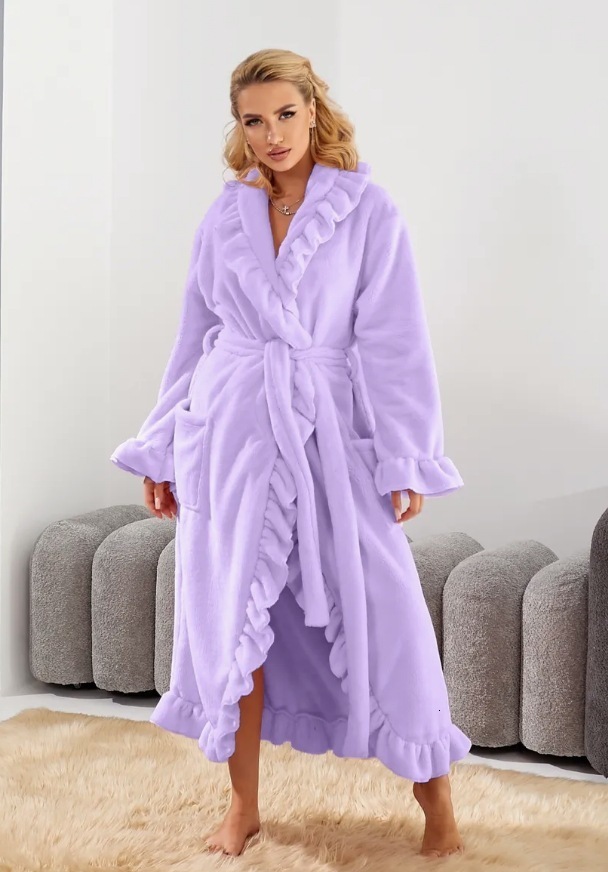 Womens Long Warm Nightgown Homewear Autumn Winter Coral Fleece Thickened Bathrobe