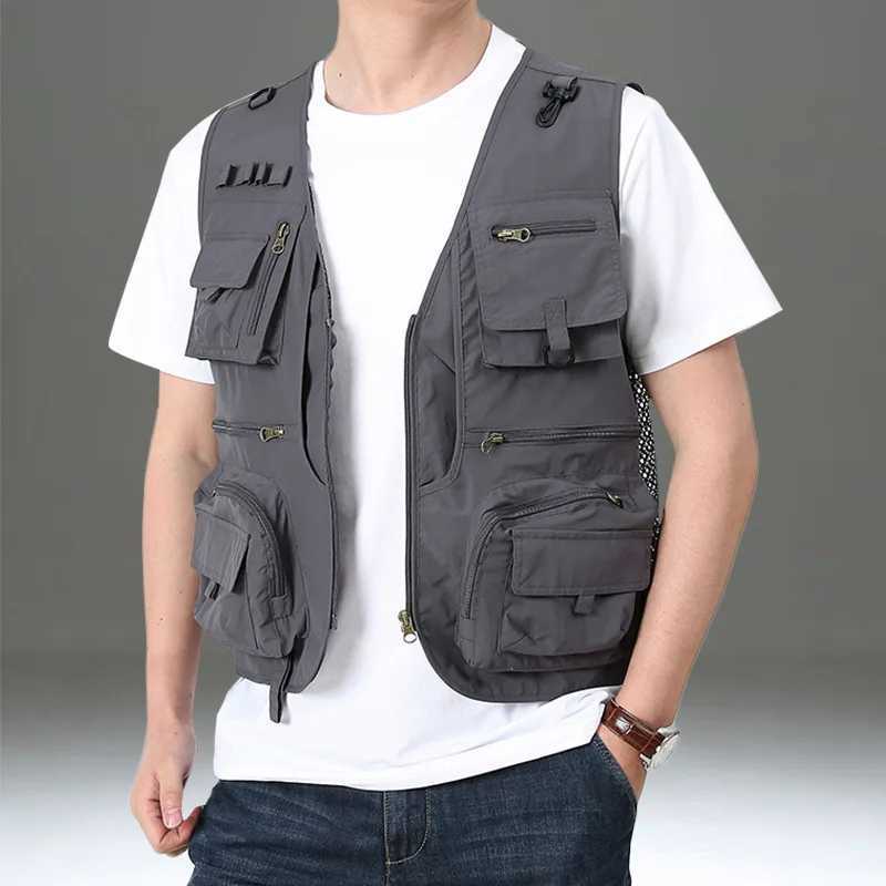 Summer Thin Mens Vest Coat Solid Color Mesh Breathable Multi-pocket Waistcoat Travel Camping Fishing Photography Work Vest Top X250403
