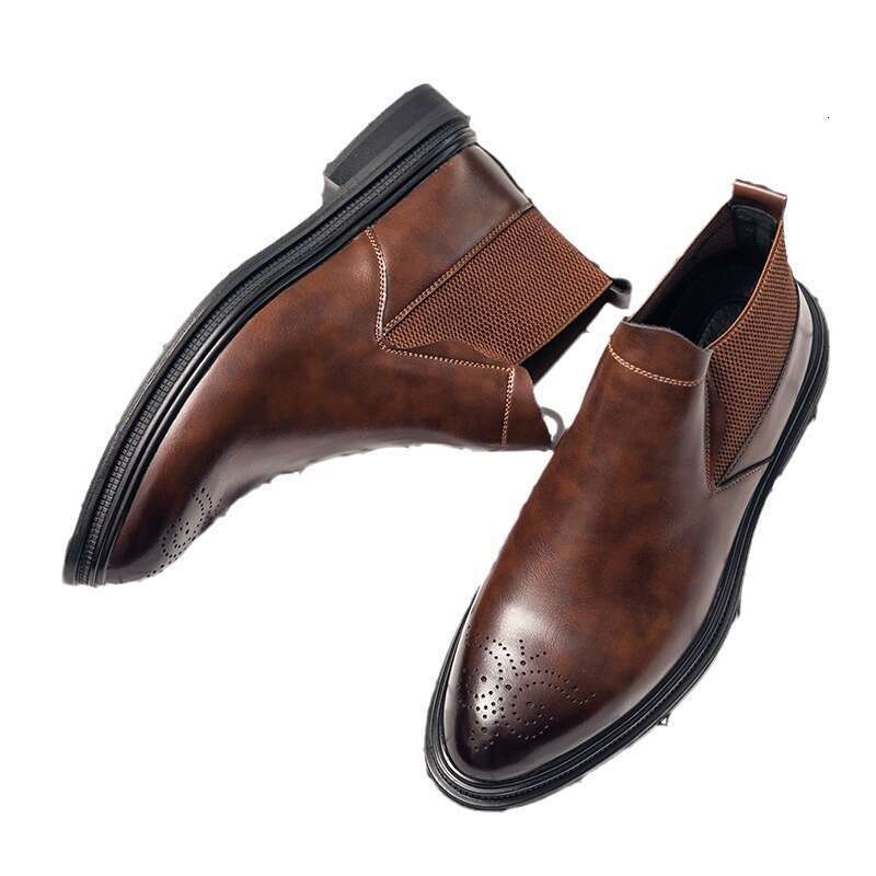 Large size cotton Block carved 2023 winter new British high top workwear leather shoes for men