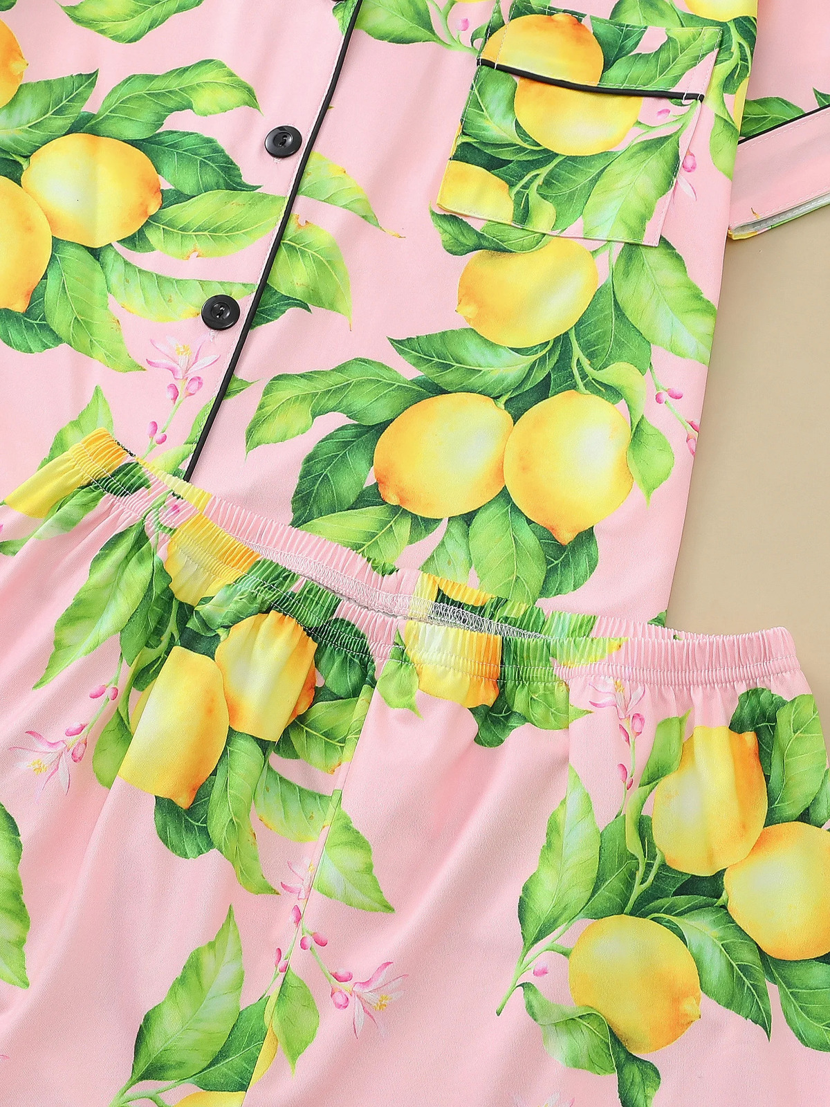 Foundation make-up lemon cardigan womens pajamas set short sleeve top and loose shorts comfortable womens pajamas 250403