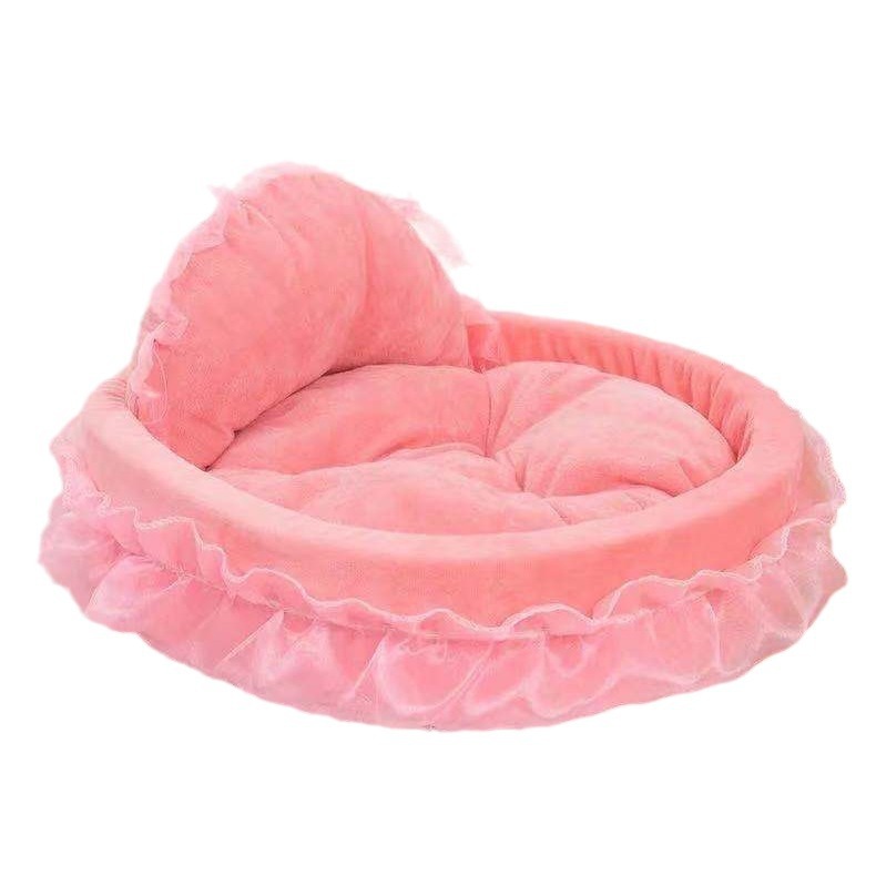 2025 new Cute bow lace mini puppy sleeping on the floor warm pad detachable dog basket pet bed furniture