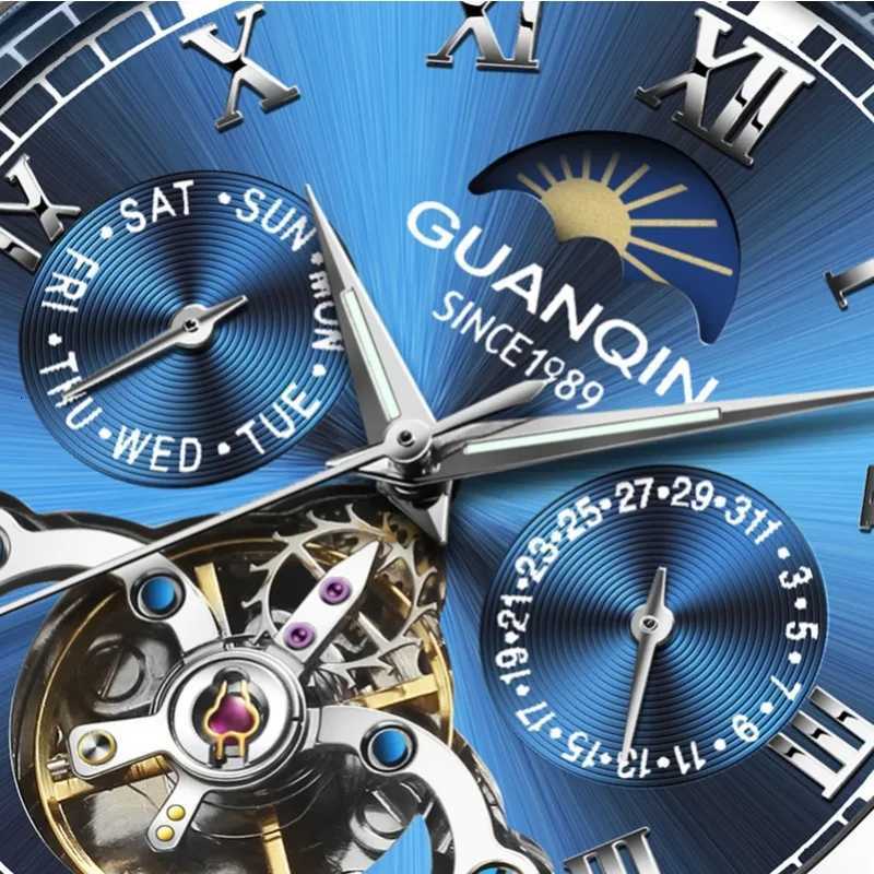 GUANQIN Mens Watches Luxury Automatic Mechanical Watch Tourbillon Luminous Mineral 30M Waterproof Business Leisure WristwatchW251104