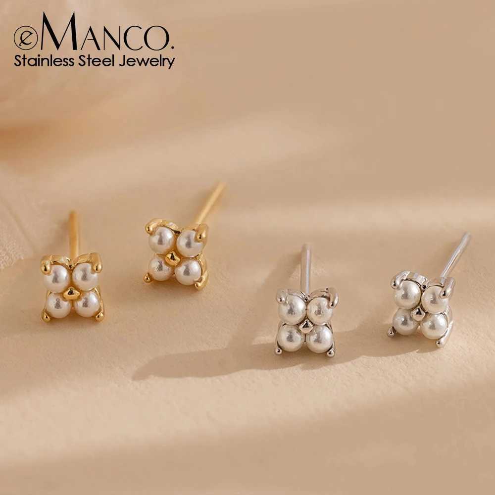 eManco 6MM Stainless Steel Stud Earrings Bright Imitation Pearls Earrings For Women Girl Fashion Trendy Jewelry C251103