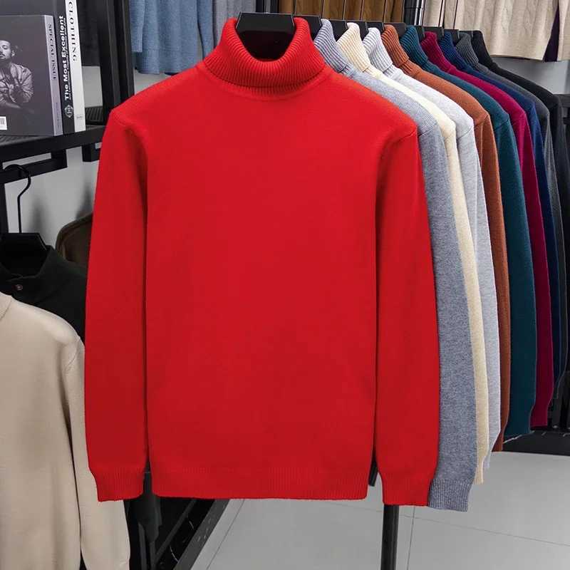 Autumn Mens High Quality Knitted Turtleneck Sweater Slim Fit Long Sleeve Anti-pilling Pullover Solid Color Trend Men StreetweaT251103