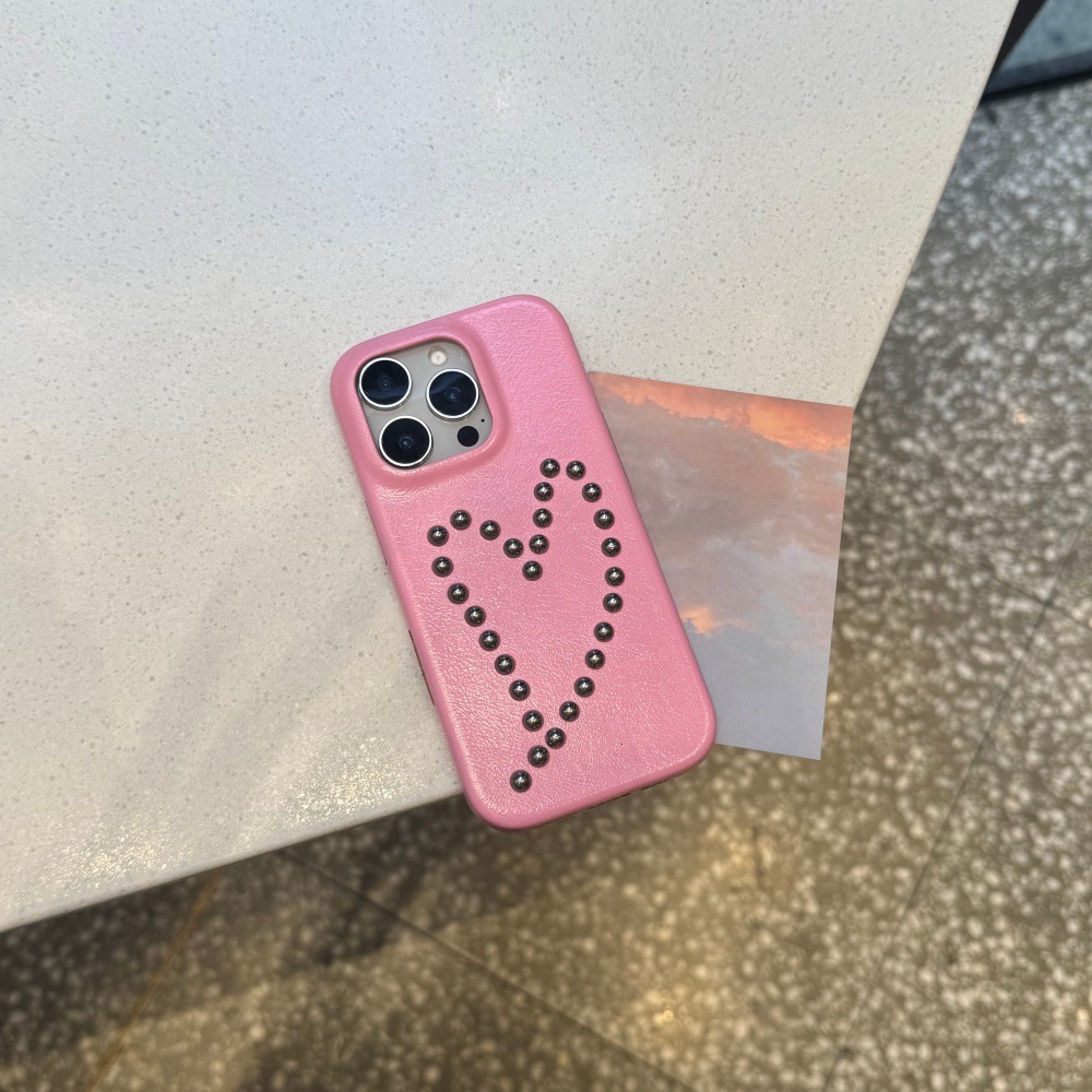 Rivet Heart Phone Case Suitable for iPhone 17/16 Pro Max Fashionable iPhone 15/14 Pro Simple Shockproof