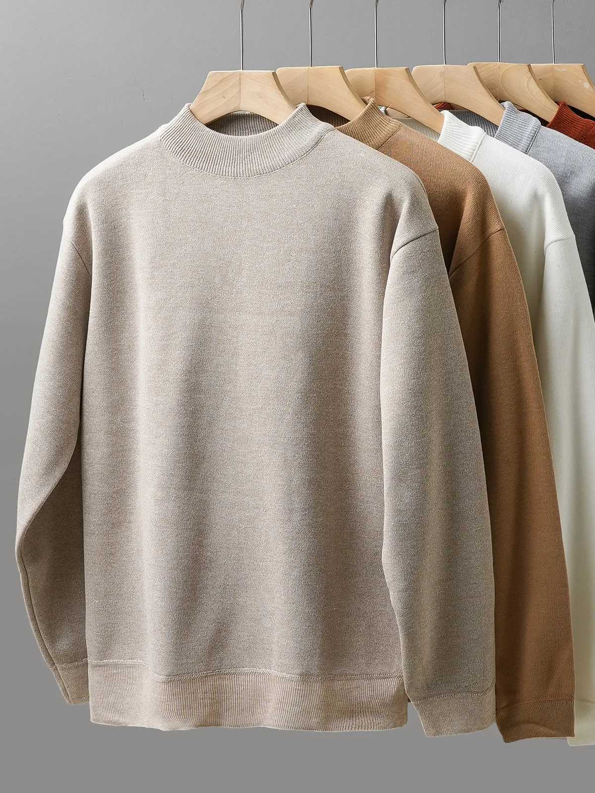 DUKEEN Mens Mock Neck Sweaters Winter Fleece-Lined Thick Warm Pullovers Solid Color Crew Neck Sweater KnitwearT251103