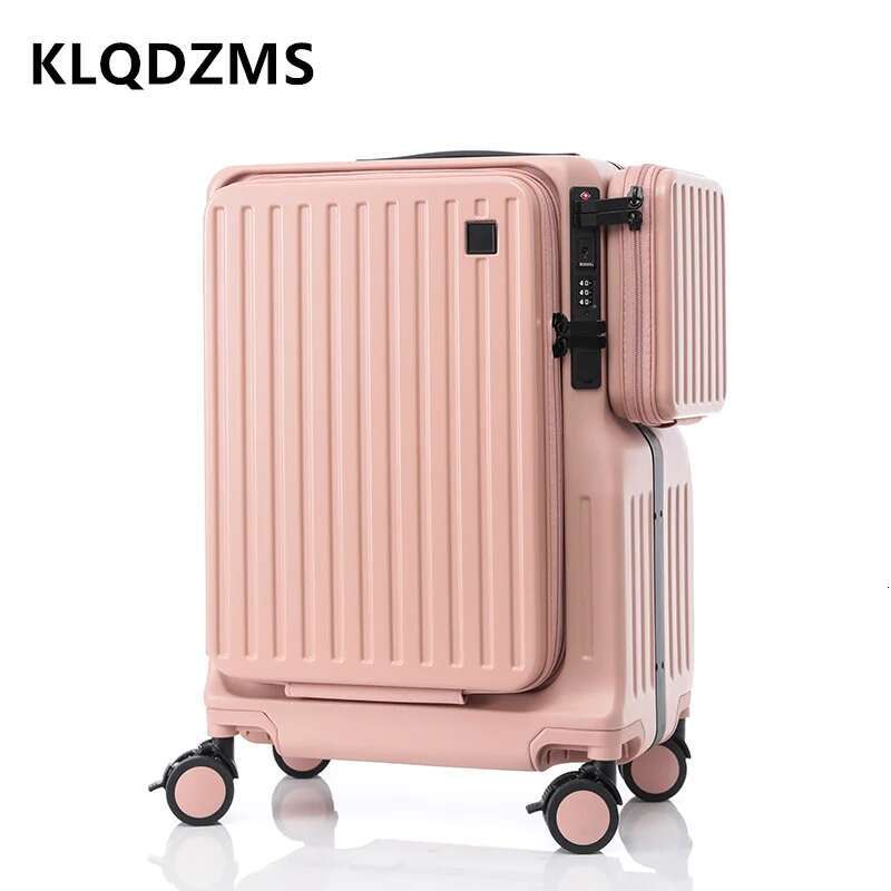 KLQDZMS Zipper Suitcase Front Opening Laptop Boarding ABS Multifunctional Trolley Case 20 Inches Travel Bag Lage