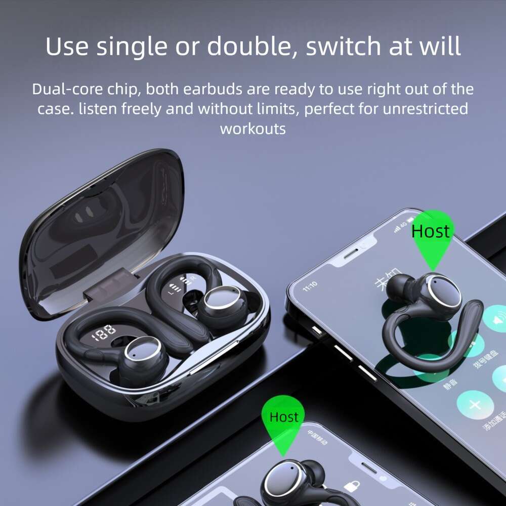 Famous Brand I Sports Bluetooth TWS Ear Hook Digital Display Noise Cancelling Smart Touch Control True Wireless Earphones
