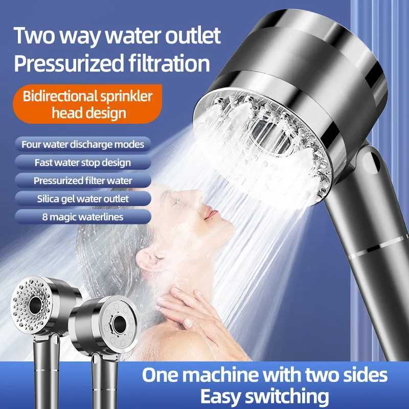 New 1 pc Japanese Style Double Sided Water Outlet Shower 4 Speed Water Saving Filter Spray Nozzle Set Bathro Accessories Y251103