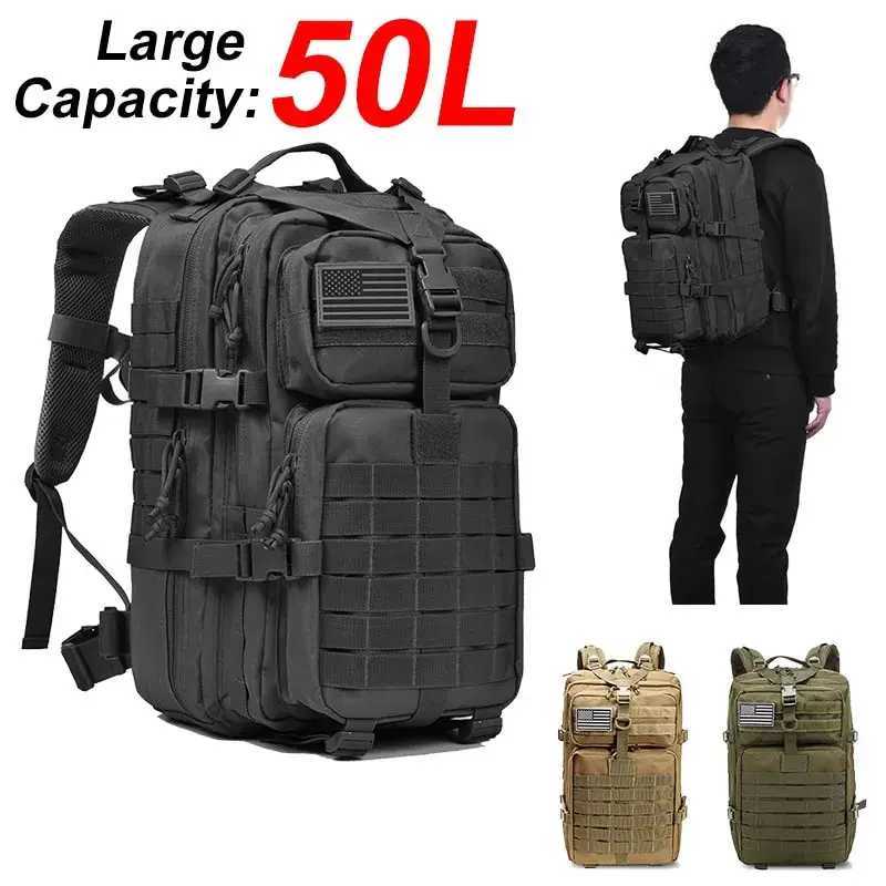 50L Large Capacity Men Tactical Backpack 3P Softback Outdoor Waterproof Bug Rucksack Hiking Camping Hunting BagsC250407