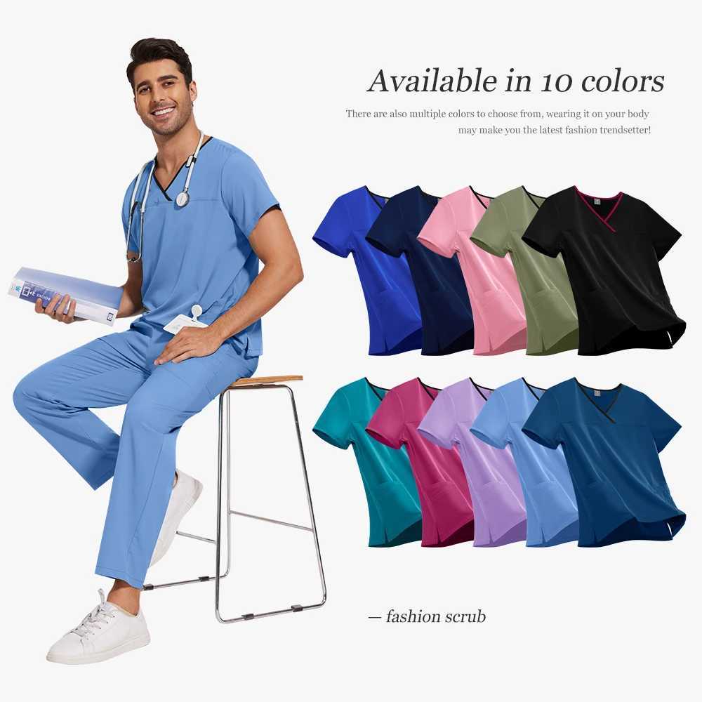 Short Sleeve Hospital Surgical Uniforms Nurse Scrubs Sets Dental Nursing Doctor Work Clothes Elastic Breathable Scrub Pants Suit J251103